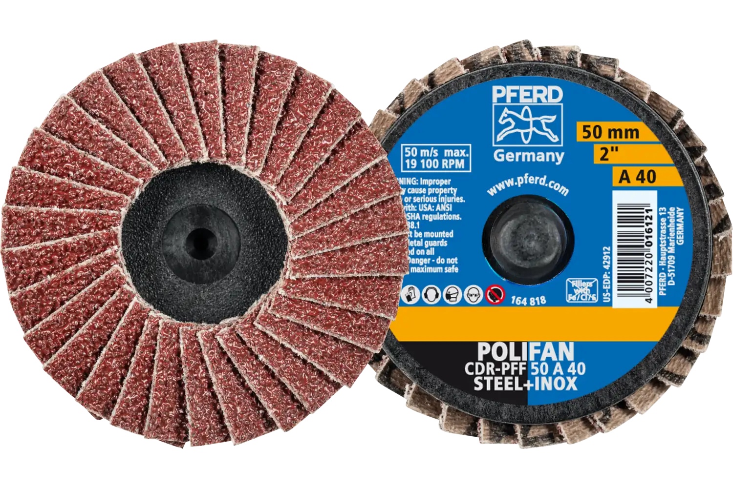 Picture of Pferd Mini Flap Disc, 2" Dia, Type CDR, 40 Grit, Flat, Aluminum oxide